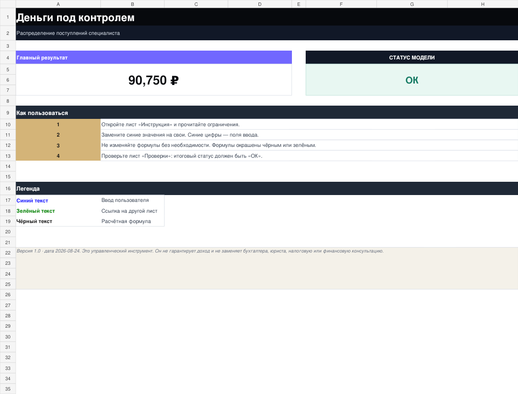 Обзор рабочего XLSX-файла Деньги под контролем