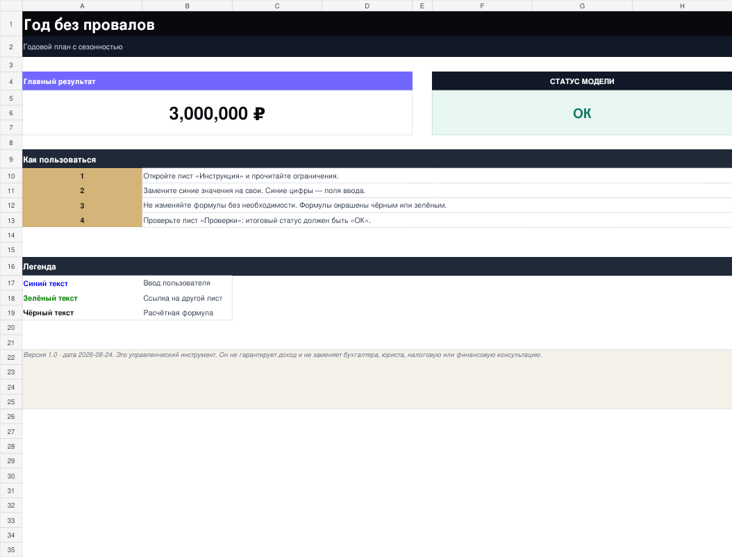 Обзор рабочего XLSX-файла Год без провалов